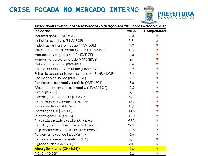 CRISE FOCADA NO MERCADO INTERNO 