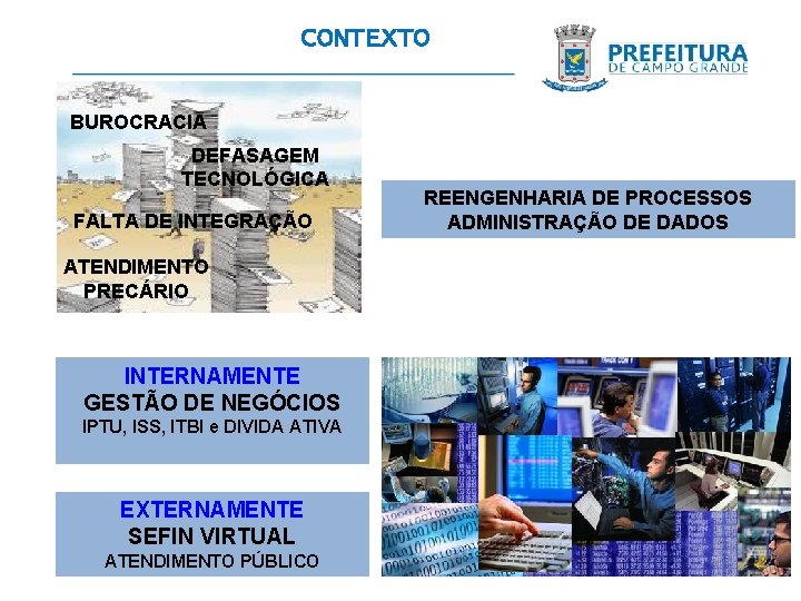 CONTEXTO BUROCRACIA DEFASAGEM TECNOLÓGICA FALTA DE INTEGRAÇÃO ATENDIMENTO PRECÁRIO INTERNAMENTE GESTÃO DE NEGÓCIOS IPTU,