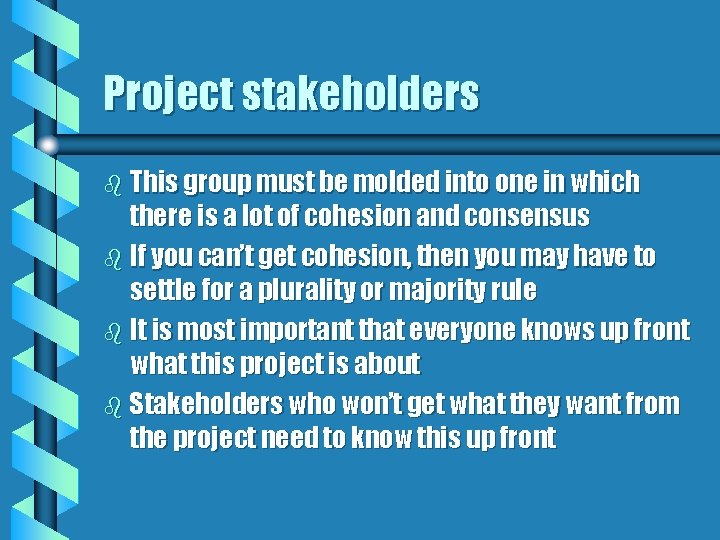 Project stakeholders b This group must be molded into one in which there is