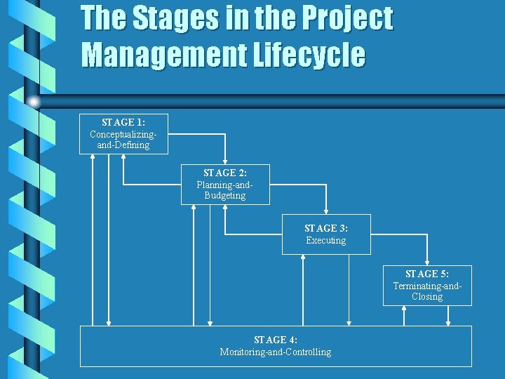 The Stages in the Project Management Lifecycle STAGE 1: Conceptualizingand-Defining STAGE 2: Planning-and. Budgeting