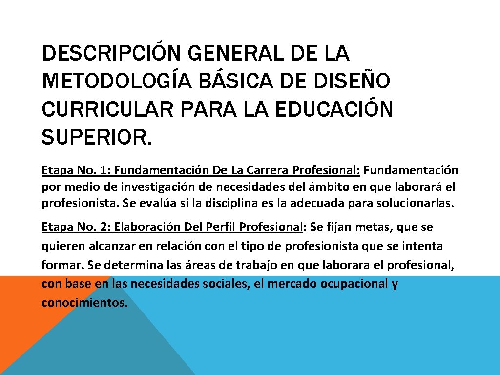 DESCRIPCIÓN GENERAL DE LA METODOLOGÍA BÁSICA DE DISEÑO CURRICULAR PARA LA EDUCACIÓN SUPERIOR. Etapa