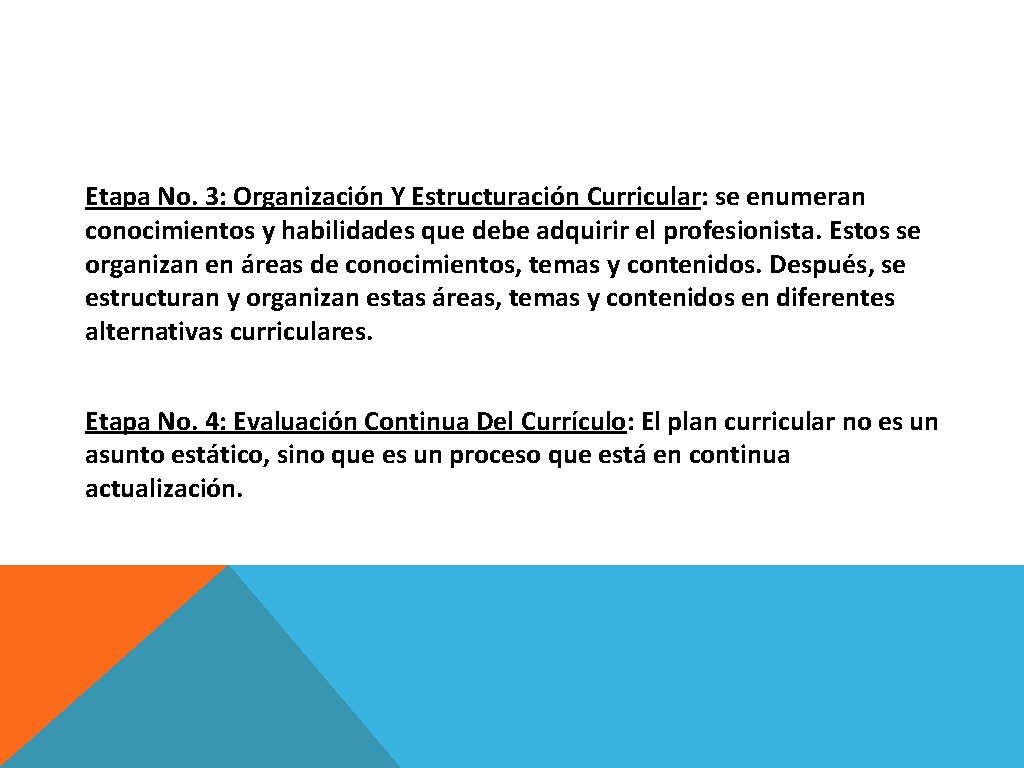 Etapa No. 3: Organización Y Estructuración Curricular: se enumeran conocimientos y habilidades que debe