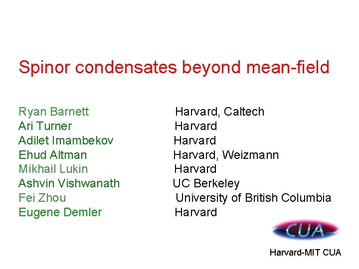 Spinor condensates beyond mean-field Ryan Barnett Ari Turner Adilet Imambekov Ehud Altman Mikhail Lukin