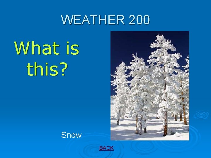 WEATHER 200 What is this? Snow BACK 