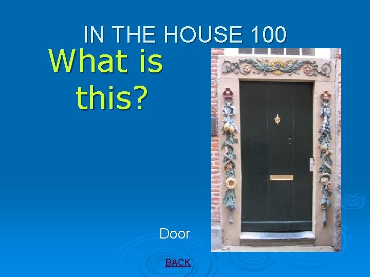 IN THE HOUSE 100 What is this? Door BACK 