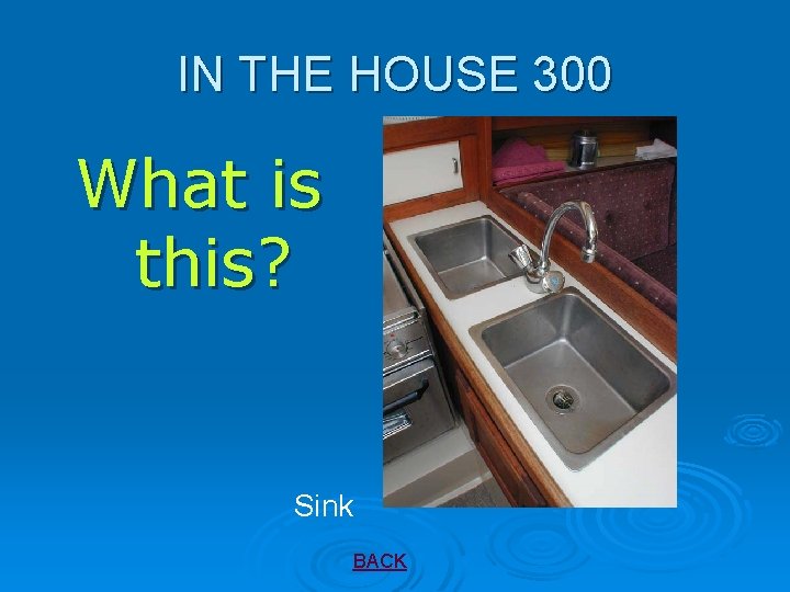 IN THE HOUSE 300 What is this? Sink BACK 