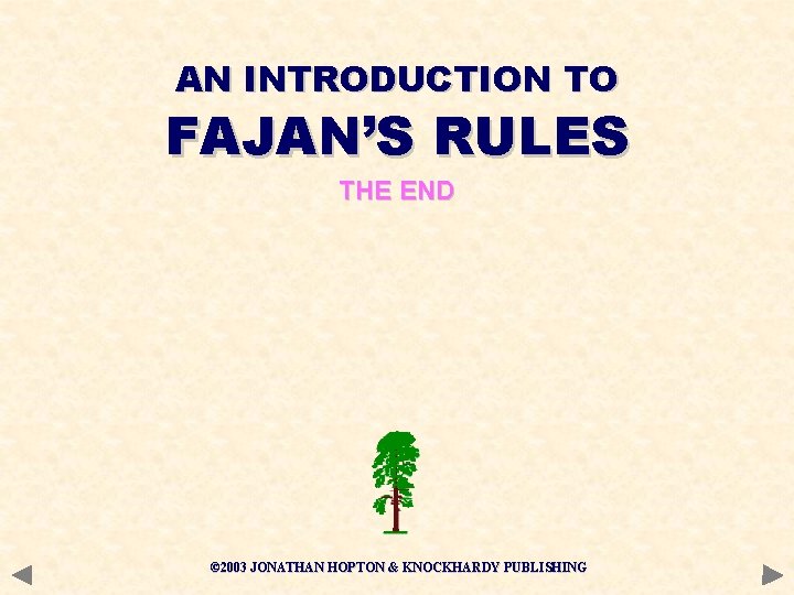 AN INTRODUCTION TO FAJAN’S RULES THE END © 2003 JONATHAN HOPTON & KNOCKHARDY PUBLISHING