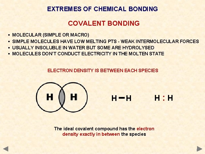 EXTREMES OF CHEMICAL BONDING COVALENT BONDING • • MOLECULAR (SIMPLE OR MACRO) SIMPLE MOLECULES