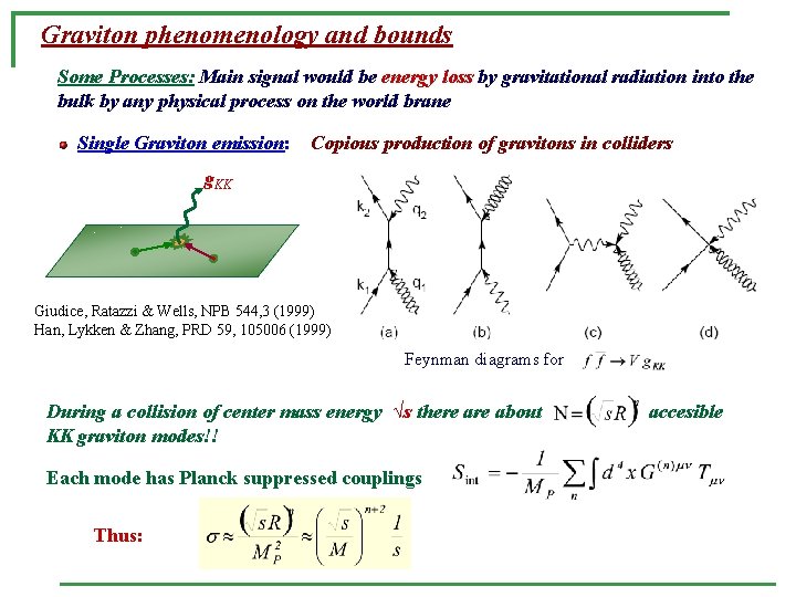 Graviton phenomenology and bounds Some Processes: Main signal would be energy loss by gravitational