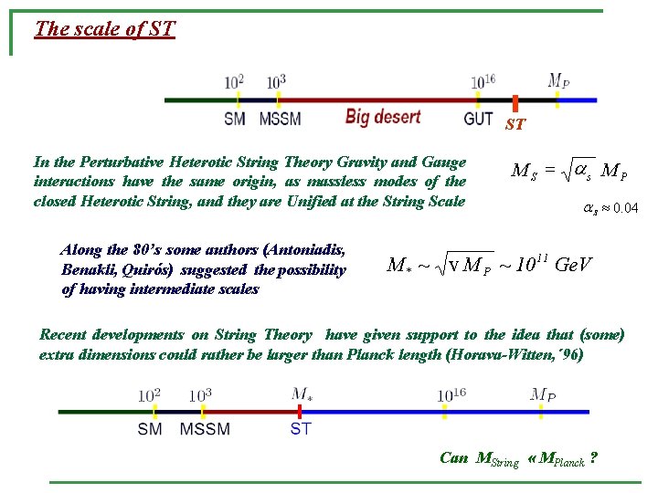 The scale of ST ST In the Perturbative Heterotic String Theory Gravity and Gauge