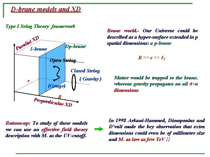 D-brane models and XD Type I Sring Theory framework D X l lle a