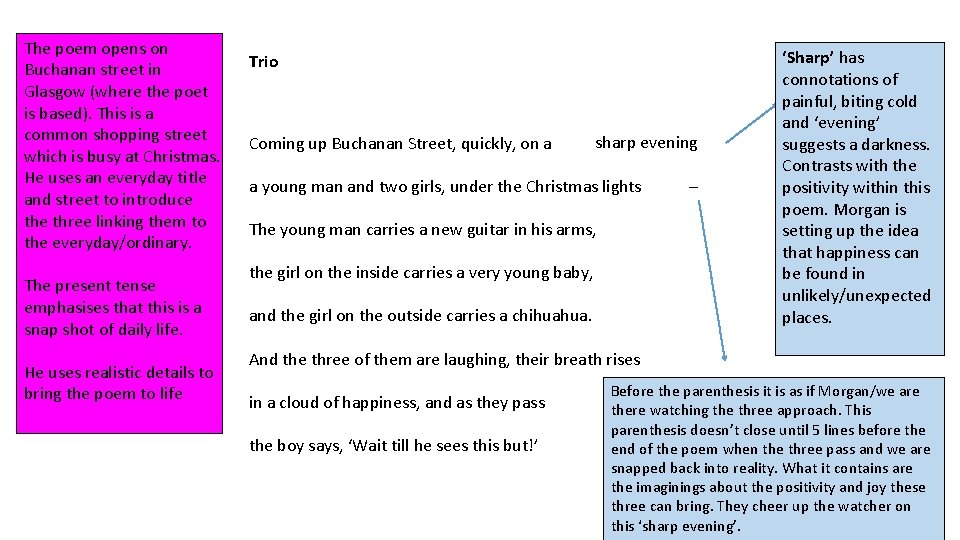The poem opens on Buchanan street in Glasgow (where the poet is based). This