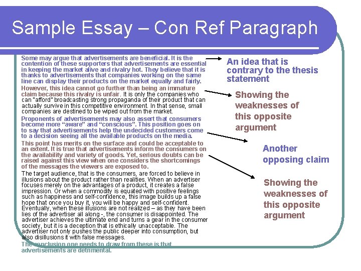 Sample Essay – Con Ref Paragraph Some may argue that advertisements are beneficial. It Sample Essay – Con Ref Paragraph Some may argue that advertisements are beneficial. It