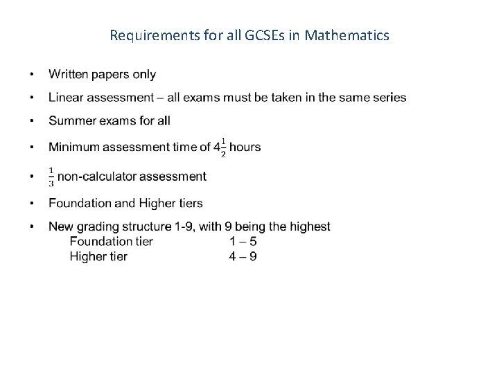 Requirements for all GCSEs in Mathematics 