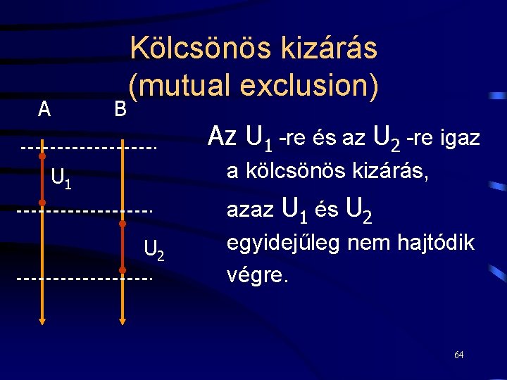 A B Kölcsönös kizárás (mutual exclusion) Az U 1 -re és az U 2