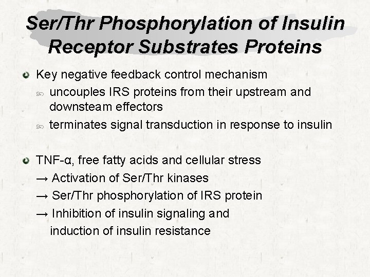 Ser/Thr Phosphorylation of Insulin Receptor Substrates Proteins Key negative feedback control mechanism uncouples IRS