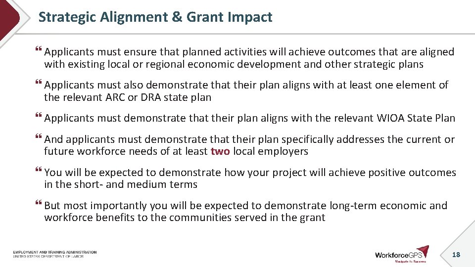 Strategic Alignment & Grant Impact Applicants must ensure that planned activities will achieve outcomes