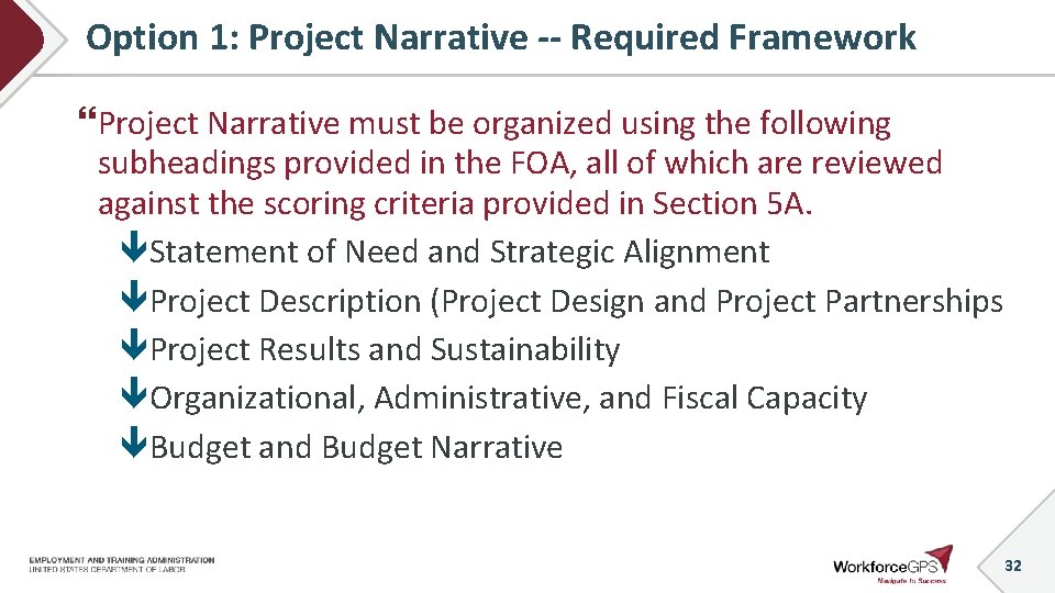 Option 1: Project Narrative -- Required Framework Project Narrative must be organized using the