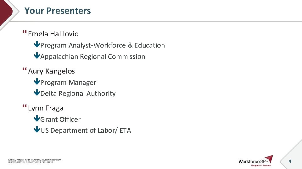 Your Presenters Emela Halilovic Program Analyst-Workforce & Education Appalachian Regional Commission Aury Kangelos Program