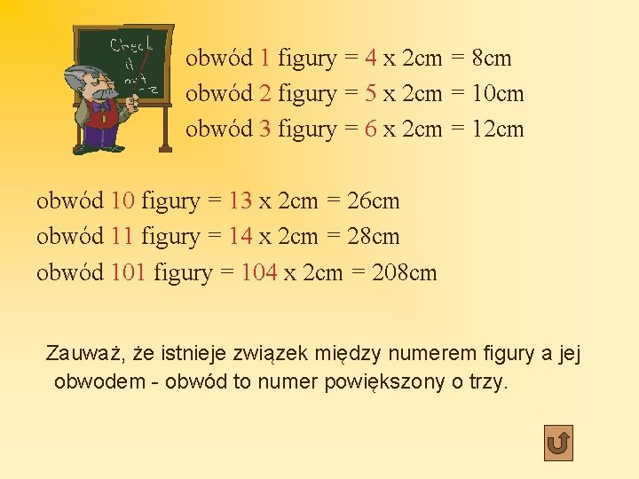 obwód 1 figury = 4 x 2 cm = 8 cm obwód 2 figury