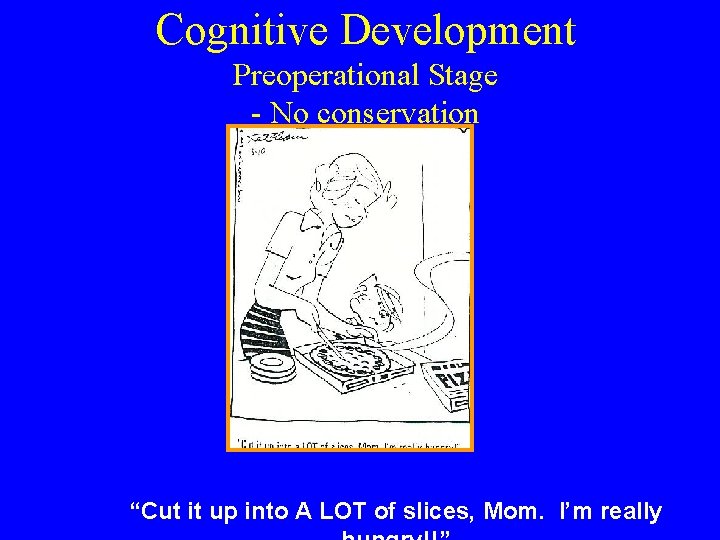 Cognitive Development Preoperational Stage - No conservation “Cut it up into A LOT of