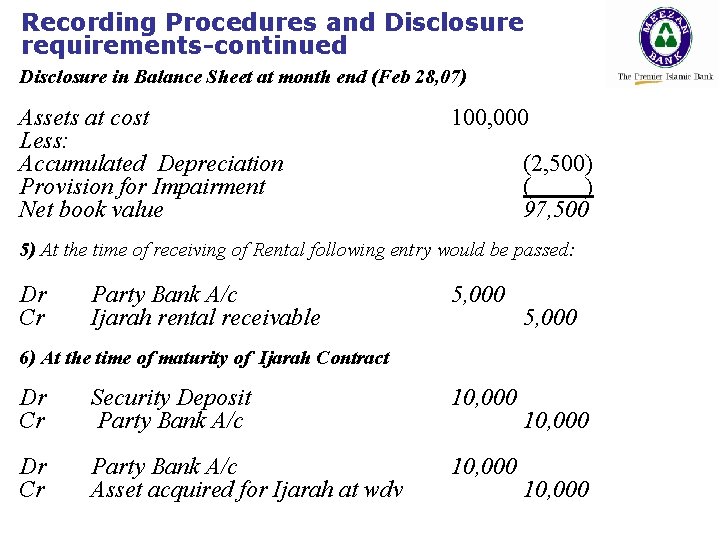 Recording Procedures and Disclosure requirements-continued Disclosure in Balance Sheet at month end (Feb 28,