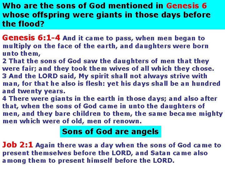 Who are the sons of God mentioned in Genesis 6 whose offspring were giants