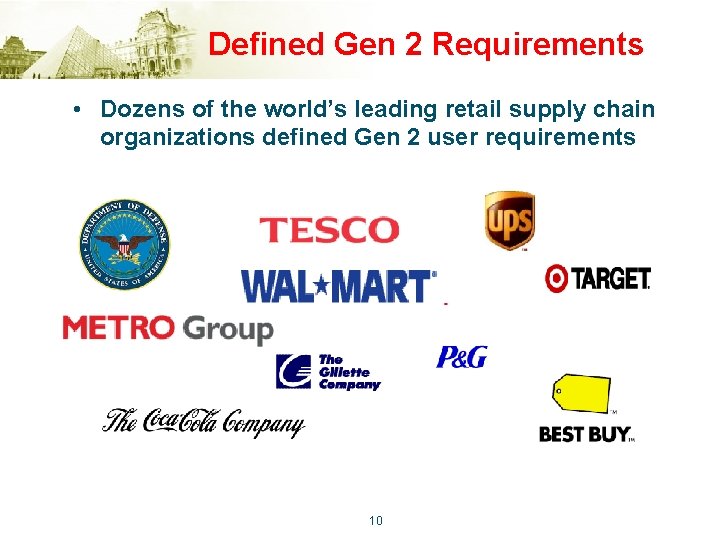 Defined Gen 2 Requirements • Dozens of the world’s leading retail supply chain organizations