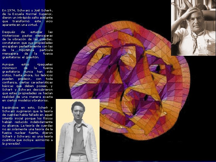 En 1974, Schwarz y Joël Scherk, de la Escuela Normal Superior, dieron un intrépido