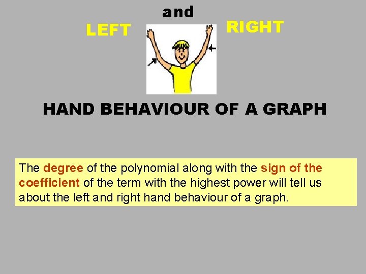 LEFT and RIGHT HAND BEHAVIOUR OF A GRAPH The degree of the polynomial along