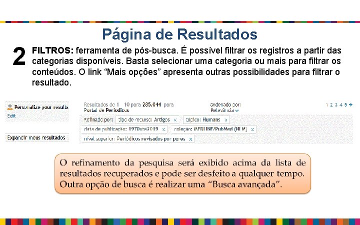 2 Página de Resultados FILTROS: ferramenta de pós-busca. É possível filtrar os registros a