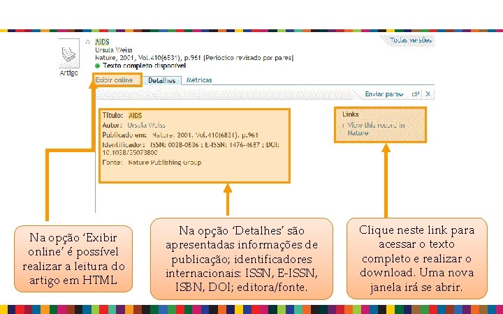 Na opção ‘Exibir online’ é possível realizar a leitura do artigo em HTML Na