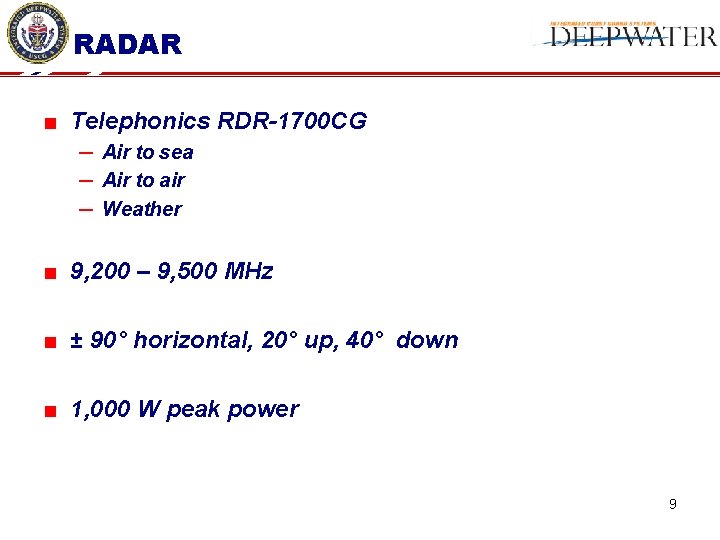 RADAR ■ Telephonics RDR-1700 CG ─ Air to sea ─ Air to air ─