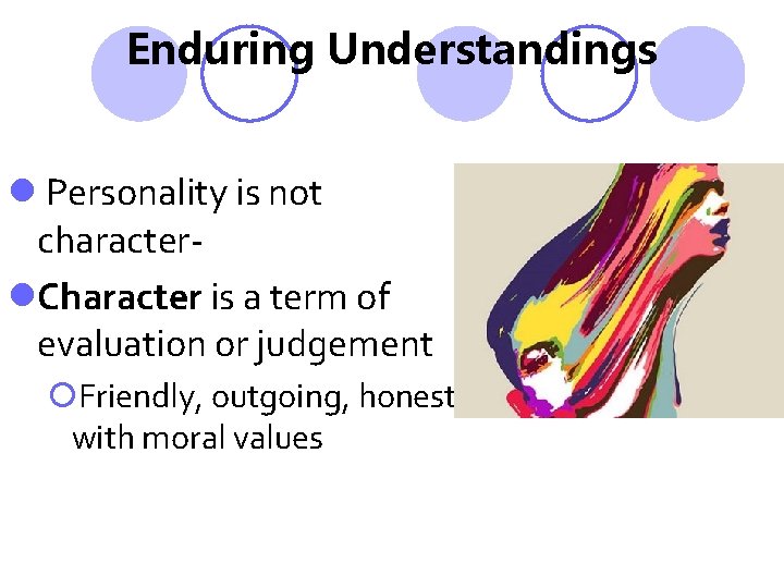 Enduring Understandings l Personality is not characterl. Character is a term of evaluation or Enduring Understandings l Personality is not characterl. Character is a term of evaluation or