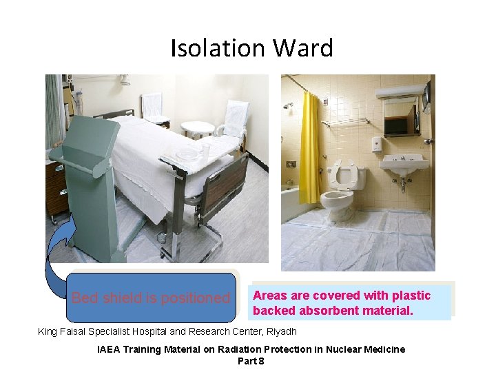 Isolation Ward Bed shield is positioned Areas are covered with plastic backed absorbent material.