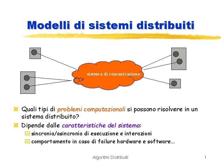 Modelli di sistemi distribuiti sistema di comunicazione z Quali tipi di problemi computazionali si