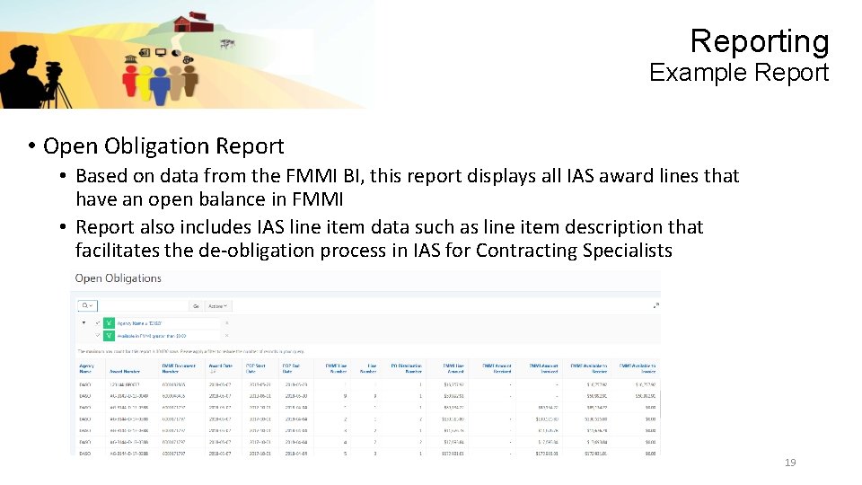 Reporting Example Report • Open Obligation Report • Based on data from the FMMI