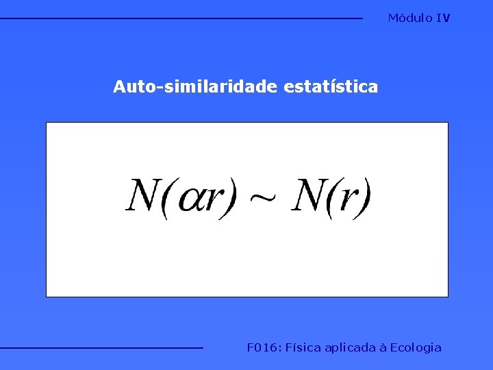 Módulo IV Auto-similaridade estatística F 016: Física aplicada à Ecologia 