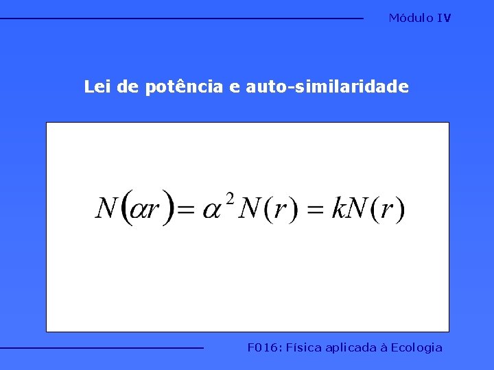 Módulo IV Lei de potência e auto-similaridade F 016: Física aplicada à Ecologia 