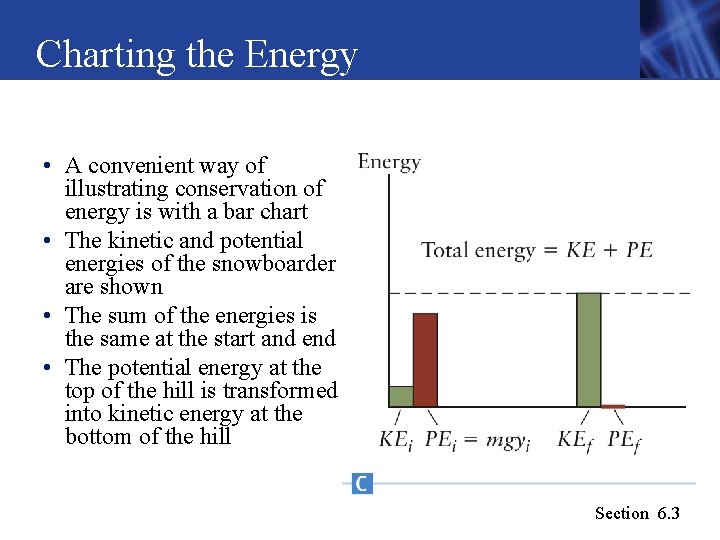 Charting the Energy • A convenient way of illustrating conservation of energy is with Charting the Energy • A convenient way of illustrating conservation of energy is with