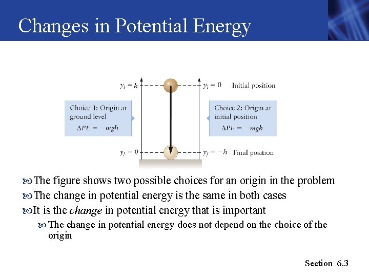 Changes in Potential Energy The figure shows two possible choices for an origin in Changes in Potential Energy The figure shows two possible choices for an origin in