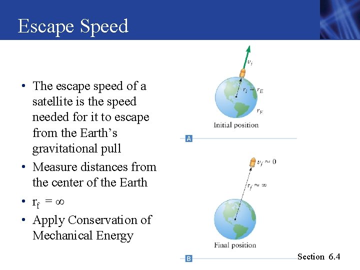 Escape Speed • The escape speed of a satellite is the speed needed for Escape Speed • The escape speed of a satellite is the speed needed for
