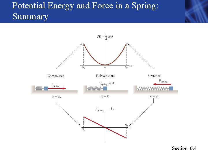 Potential Energy and Force in a Spring: Summary Section 6. 4 Potential Energy and Force in a Spring: Summary Section 6. 4