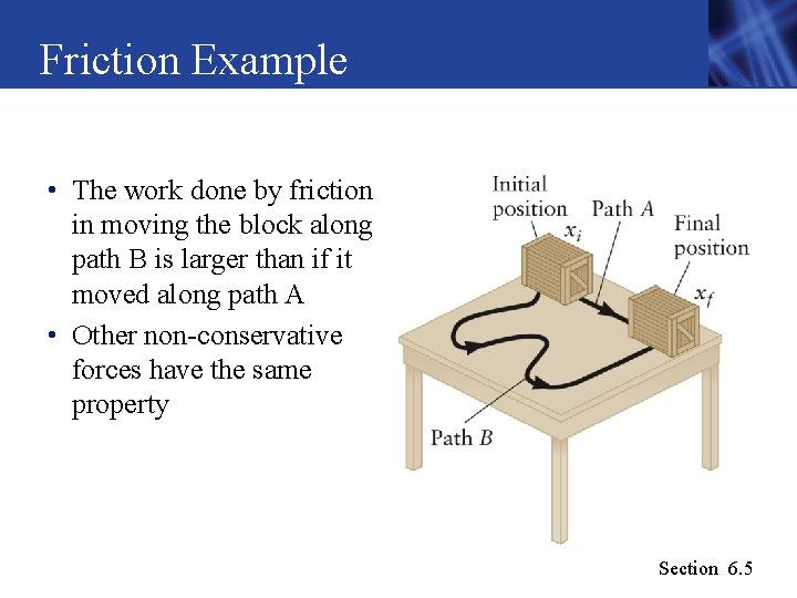 Friction Example • The work done by friction in moving the block along path Friction Example • The work done by friction in moving the block along path