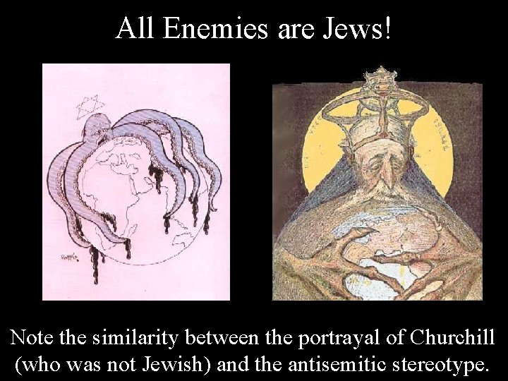 All Enemies are Jews! Note the similarity between the portrayal of Churchill (who was