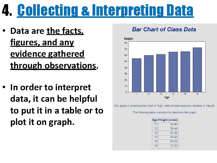 4. Collecting & Interpreting Data • Data are the facts, figures, and any evidence 4. Collecting & Interpreting Data • Data are the facts, figures, and any evidence