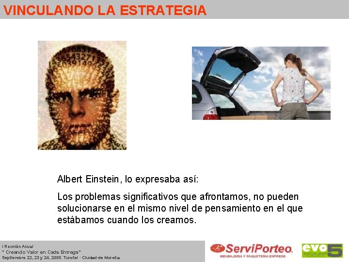 VINCULANDO LA ESTRATEGIA Albert Einstein, lo expresaba así: Los problemas significativos que afrontamos, no