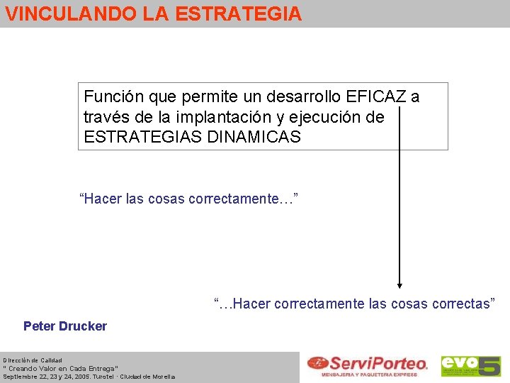 VINCULANDO LA ESTRATEGIA Función que permite un desarrollo EFICAZ a través de la implantación