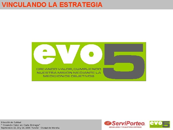 VINCULANDO LA ESTRATEGIA Dirección de Calidad “ Creando Valor en Cada Entrega” Septiembre 22,