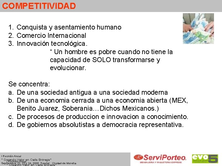 COMPETITIVIDAD 1. Conquista y asentamiento humano 2. Comercio Internacional 3. Innovación tecnológica. “ Un